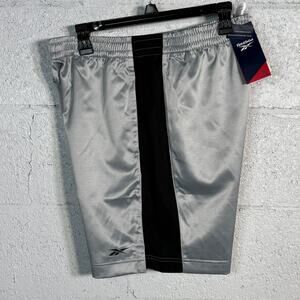 Reebok Men's Regular-Fit Mesh-Panel Satin Basketball Shorts, Gray/black Medium